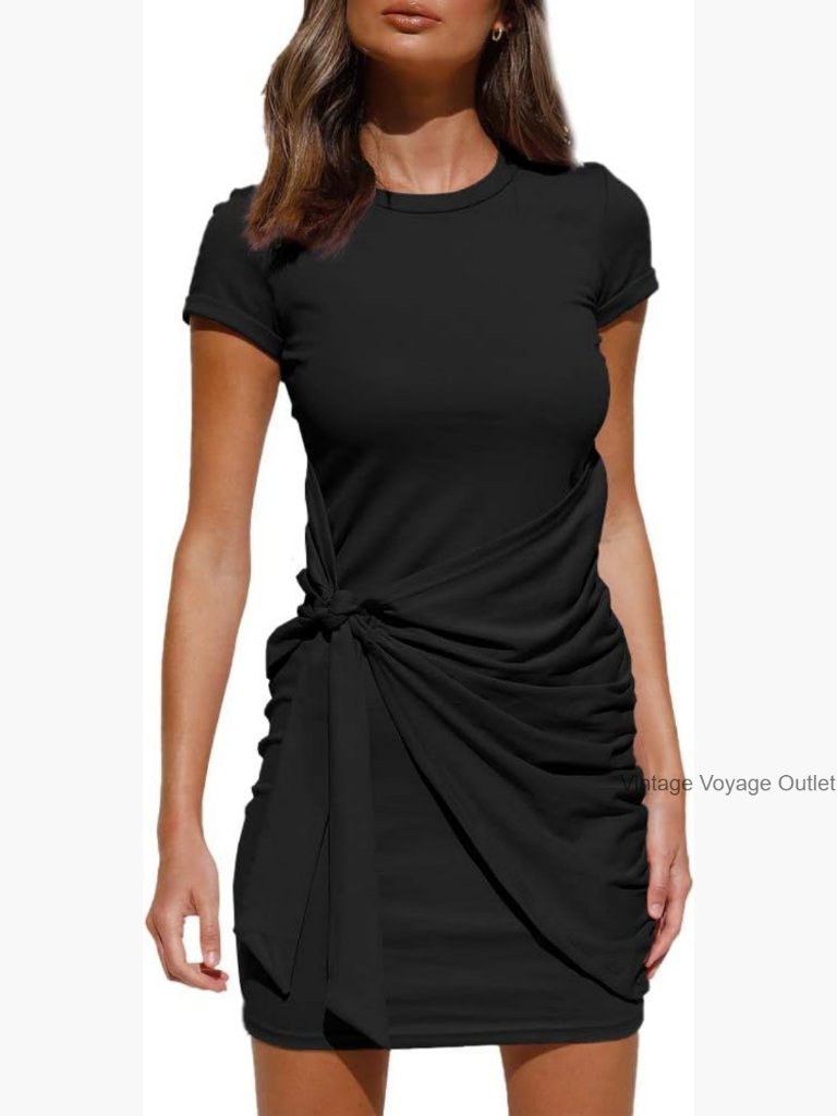 Bodycon Mini Sundress With Ruched Tie Waist Summer Casual